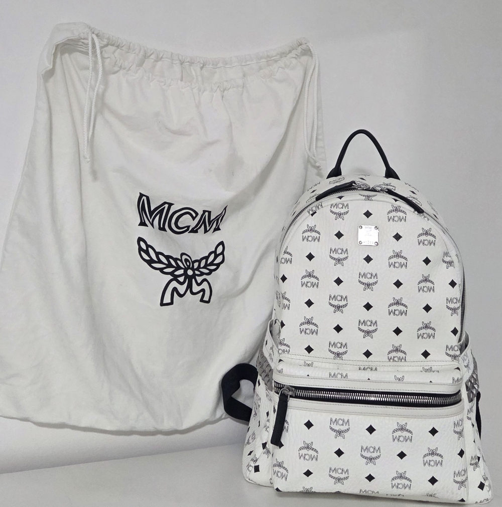 MCM White Logo Backpack
